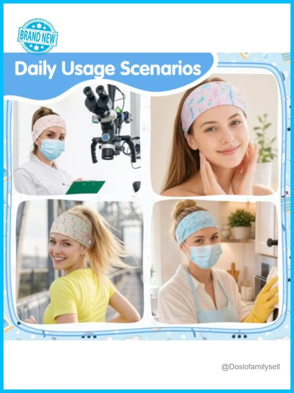 10 Non-Slip Elastic Dental Headbands with Mask Buttons for Nurse